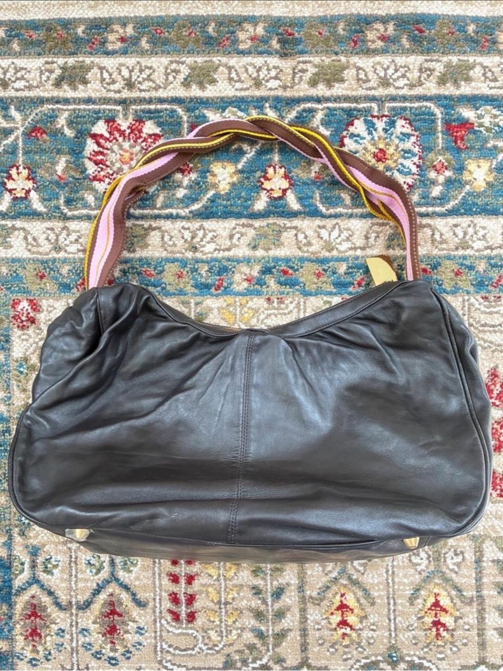 Christine Price black leather shoulder bag with gold hardware - Picture 2 of 7